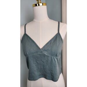 Cotton On Pointelle Knit Cami Women Size M Sage Green Surplice Crop